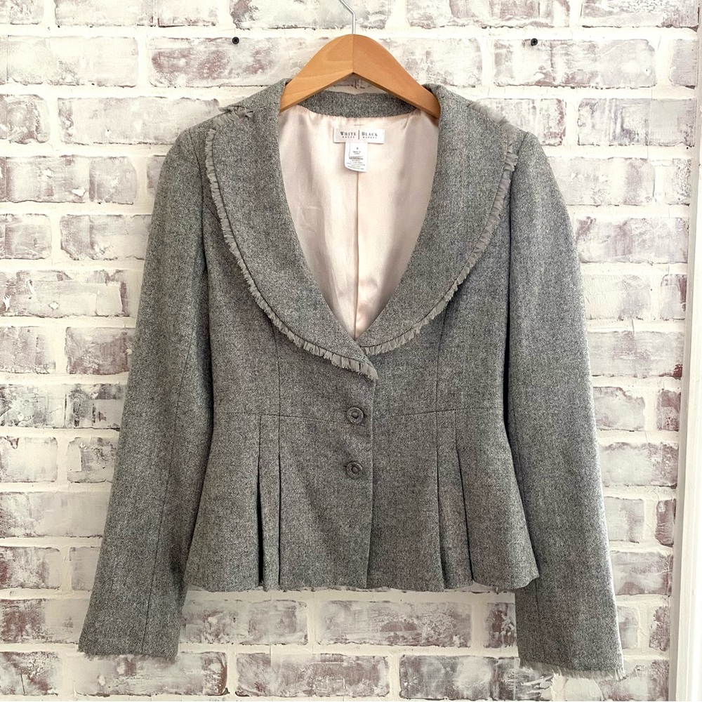 WH|BM • Ruffled Edge Wool Blend Peplum Blazer • Gray & Pink • Size 0
